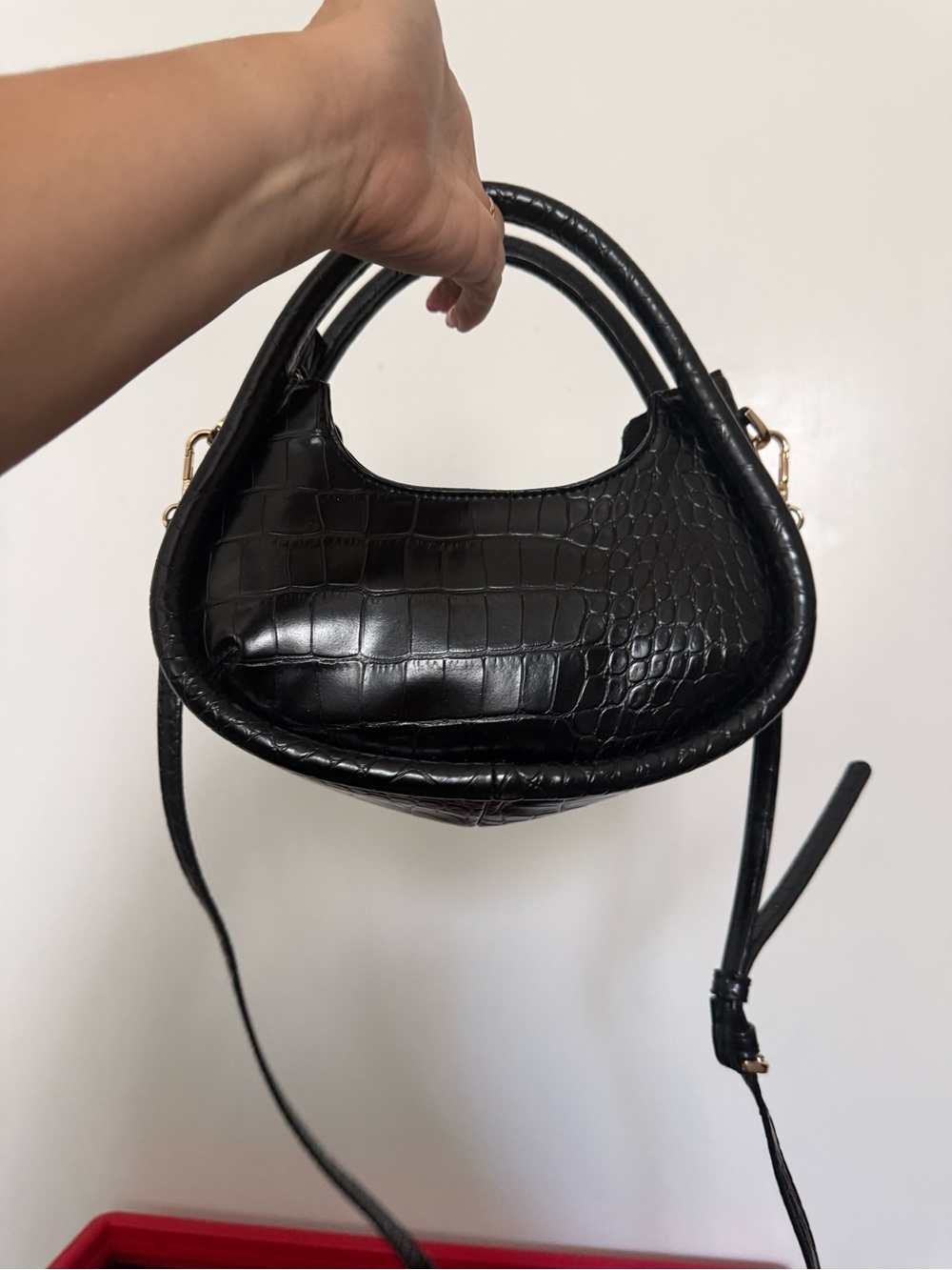 a new day Black Croc-Embossed Crescent Shoulder Bag
